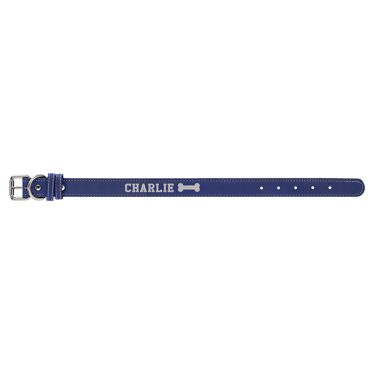 Blue/Silver Small 15" x 3/4" Laserable Leatherette Dog Collar