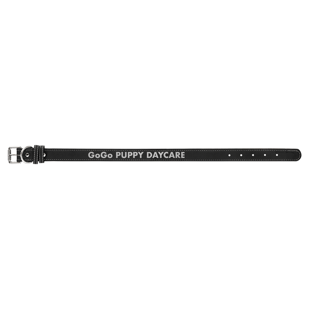 Black/Silver Large 23" x 1" Laserable Leatherette Dog Collar