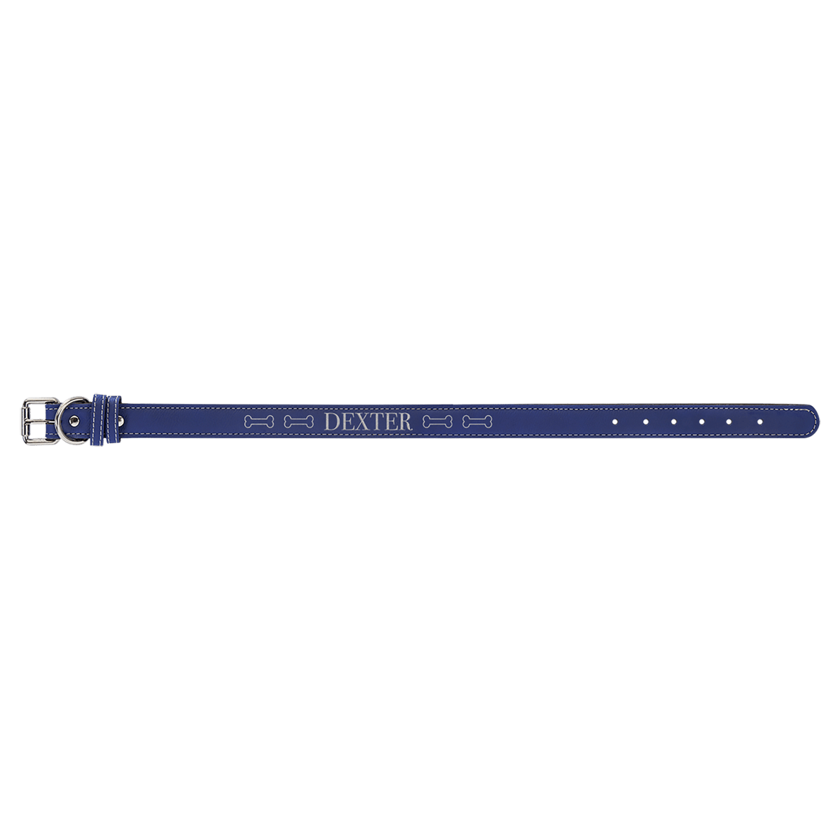 Blue/Silver Extra Large 27" x 1 1/4" Laserable Leatherette Dog Collar