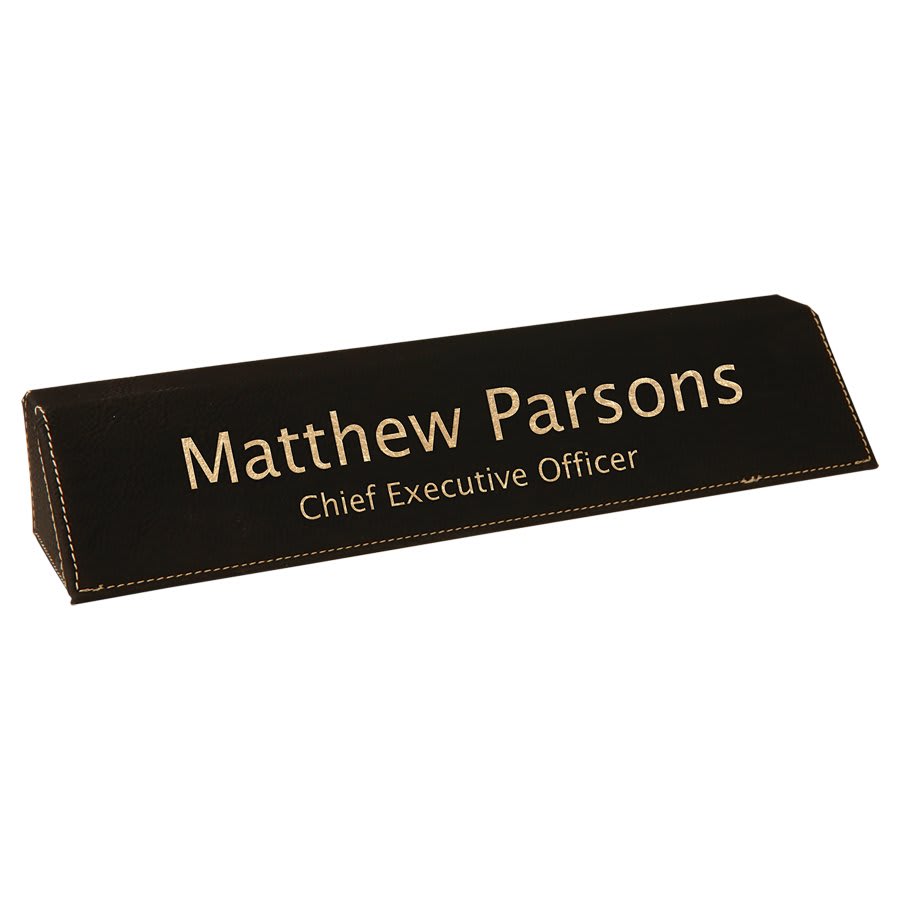 Black/Gold 10 1/2" Laserable Leatherette Desk Wedge