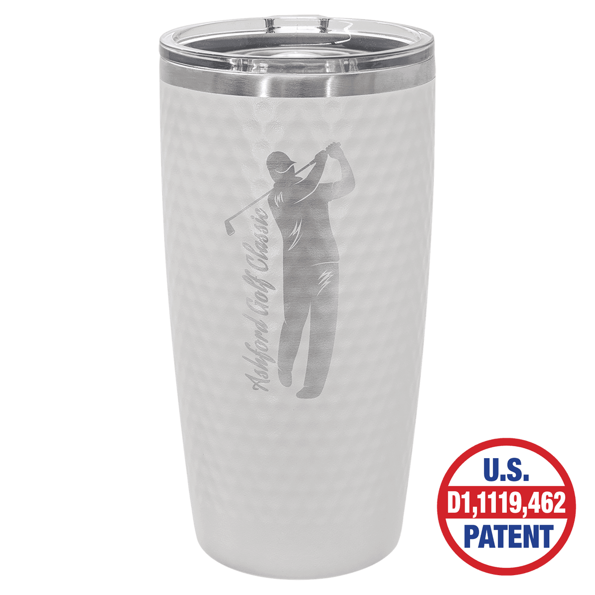 Polar Camel 20 Oz. White Golf Tumbler - Full Dimples and Slider Lid