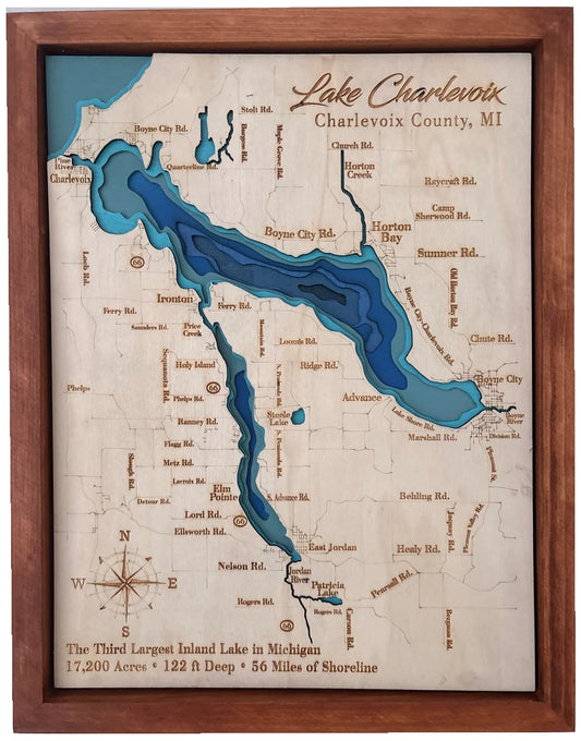 Lake Charlevoix Engraved Map