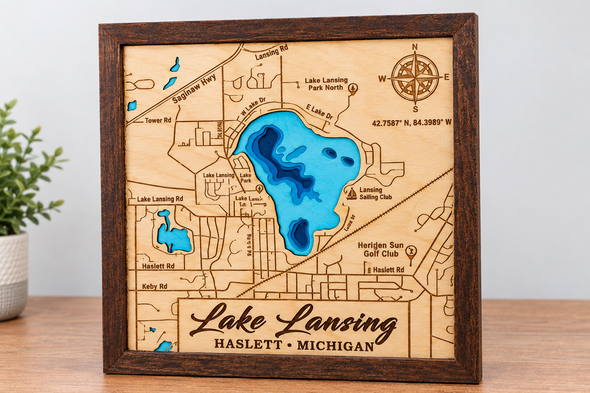 Lake Lansing Engraved Map