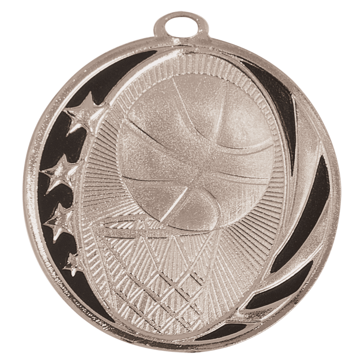 Bright Silver 2" Basketball Laserable MidNite Star Medal
