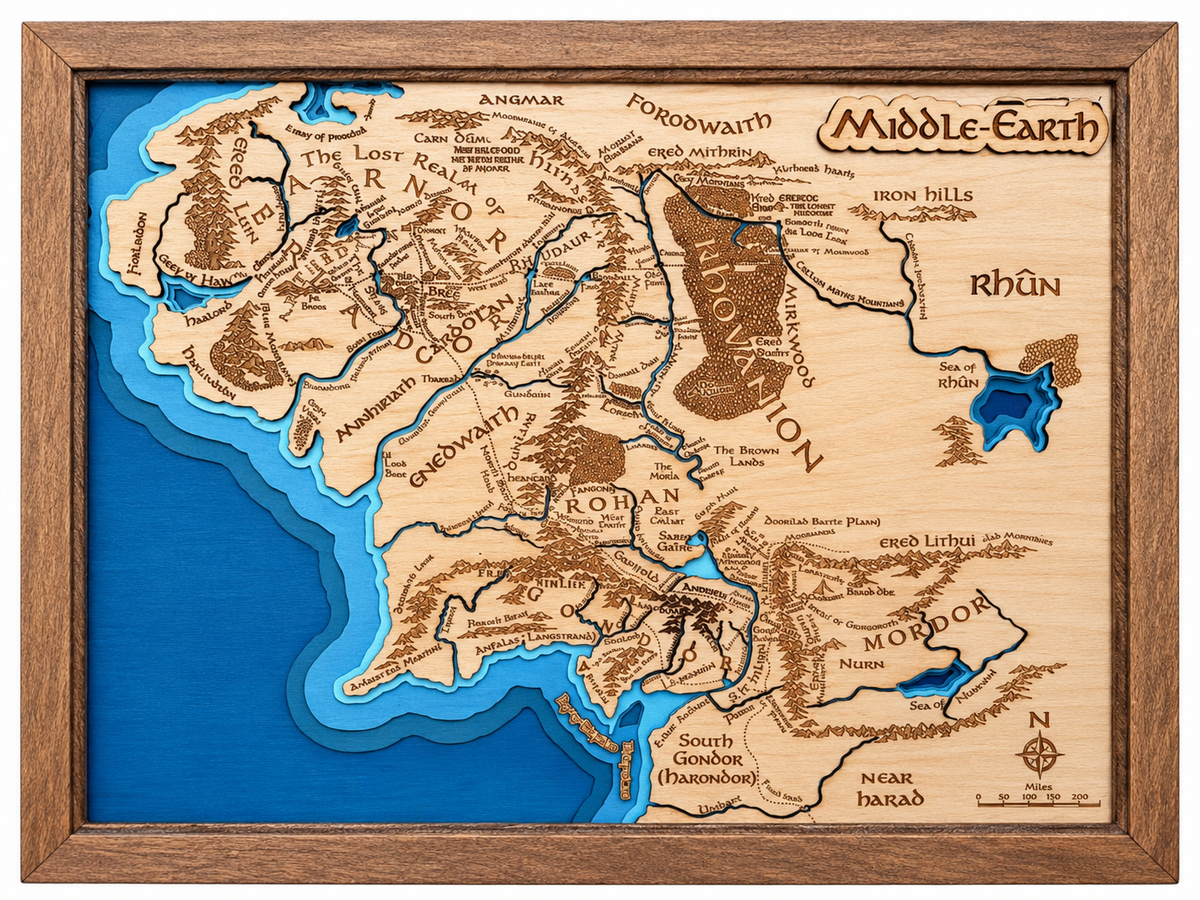 Map of Middle Earth Engraved Map