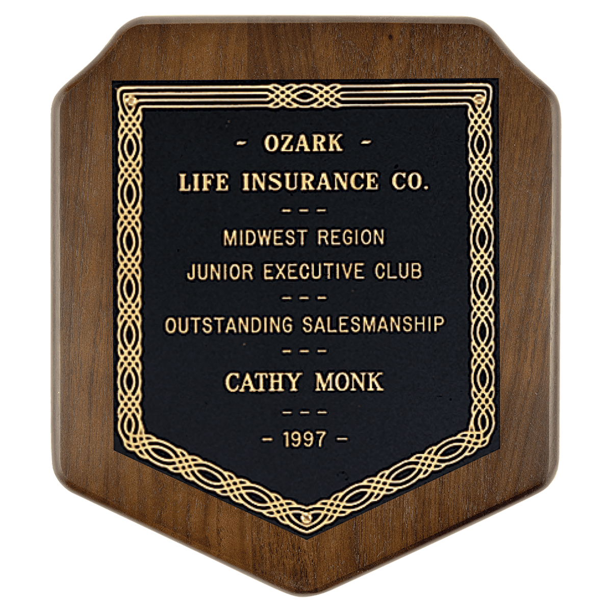 7" x 8" Jewelers Black Laserable Gold Border Plate on an American Walnut Plaque- Sheffield Series