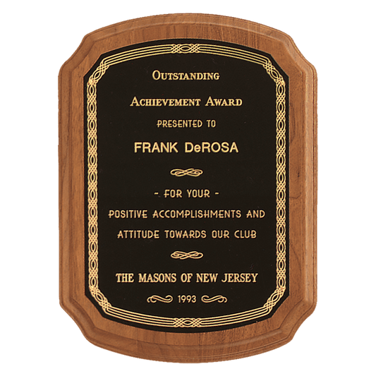 Walnut Plaque with Gold Border Laserable Black Brass 2 7" x 8" Coventry Series American Plate