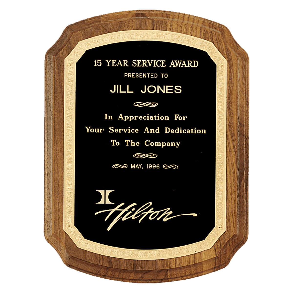 7" x 8" American Walnut Plaque with Gold Florentine Border Design LaserFX Plate