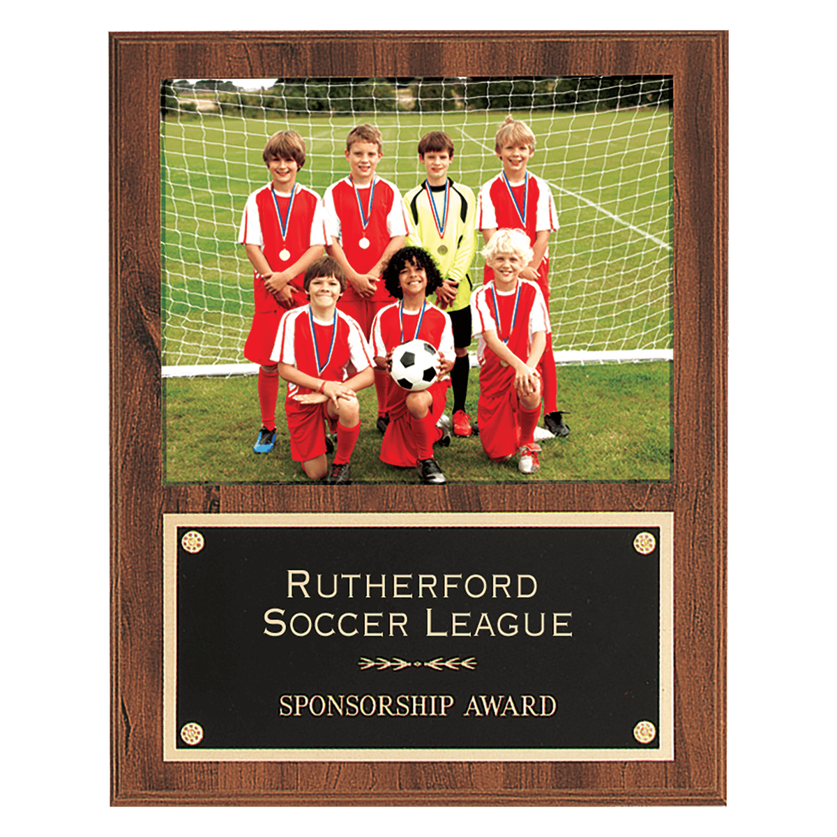 12" x 15" American Walnut Finish Photo Plaque with Black Brass Plate-Holds 8" x 10" Photo