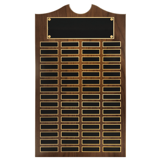 14" x 25" American Walnut Roster Plaque w/ 60 Plates