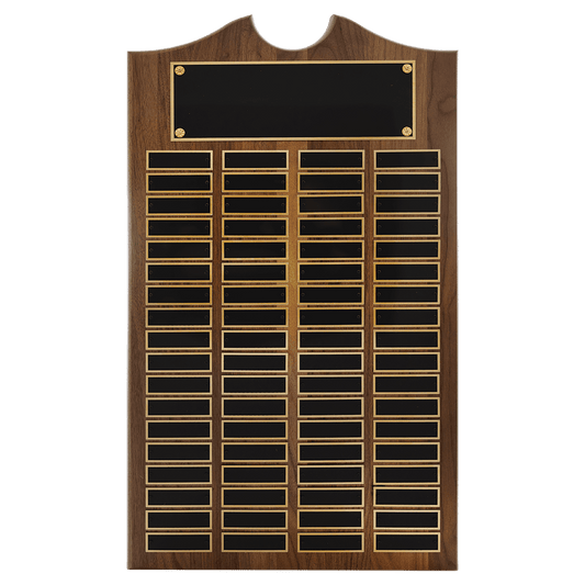 14" x 25" American Walnut Roster Plaque w/ 72 Plates