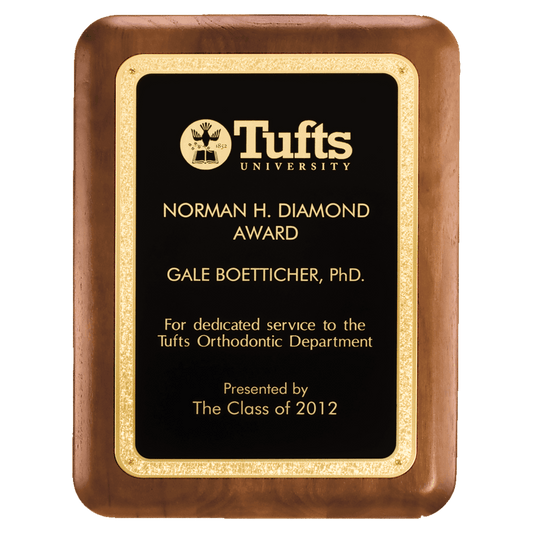 5" x 7" American Walnut Plaque with Textured Black LaserFX plate with Gold Florentine Border