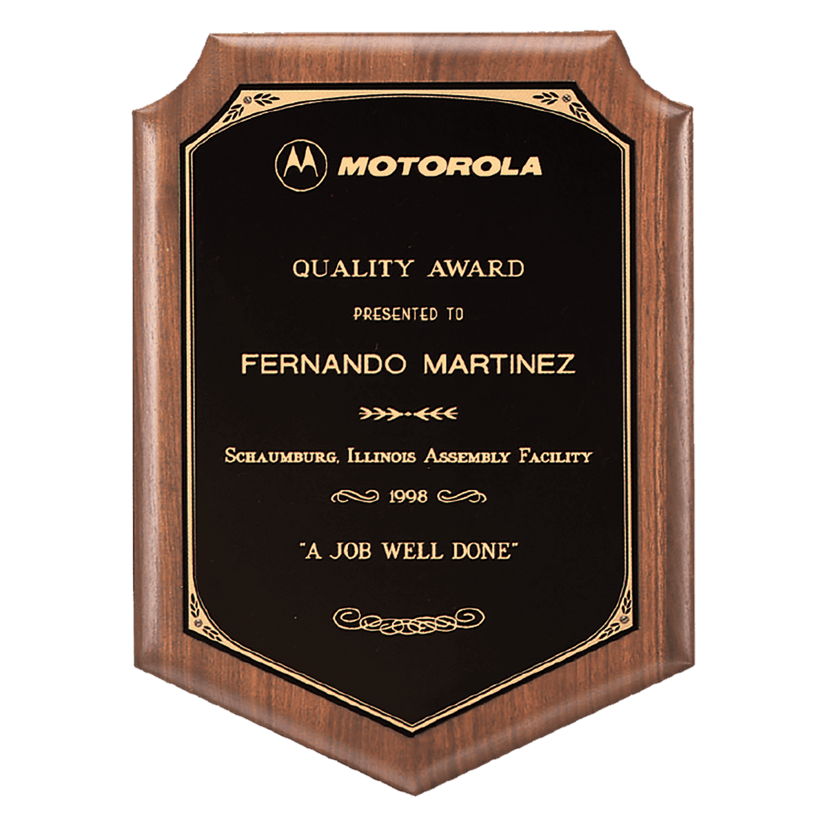 Walnut Plaque with Gold Border Laserable Black Brass 11" x 15" American Plate