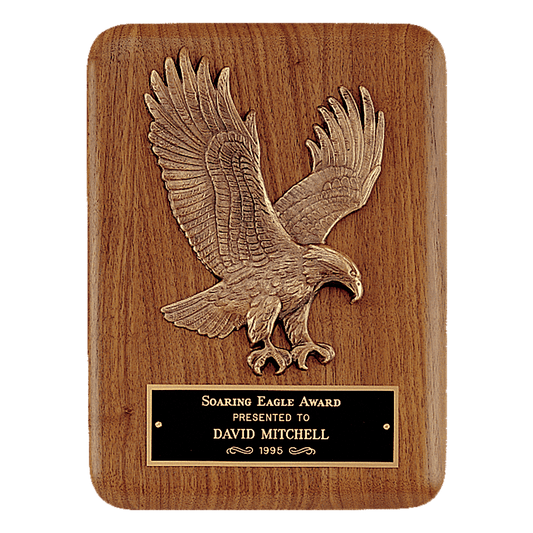 7" x 9" Solid American Walnut Plaque with Finely Detailed Eagle Relief and Black Laserable Brass Plate