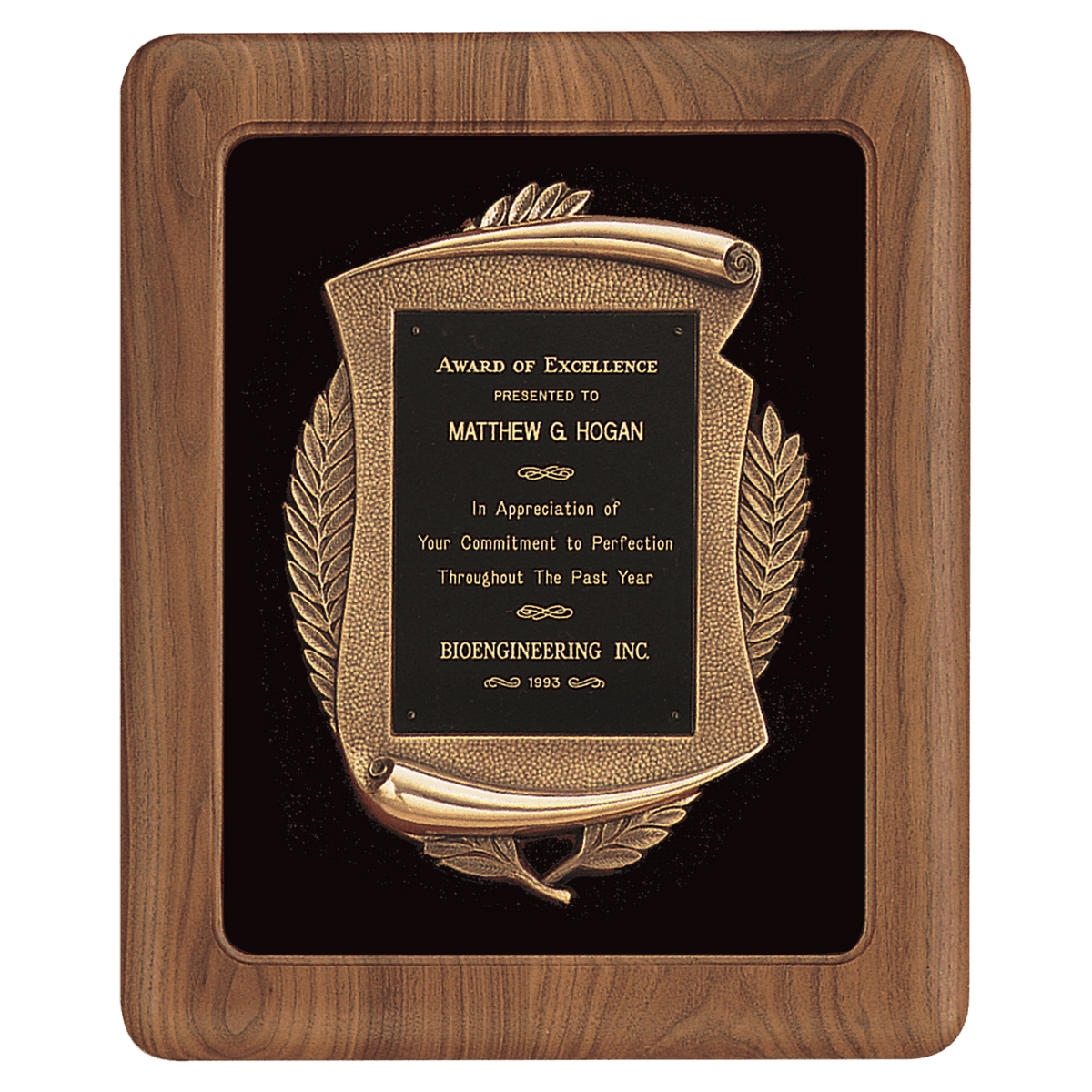 Walnut Frame w/Black Velour Back/Bronze Finish Frame/Black Brass 14" x 17" American Plate