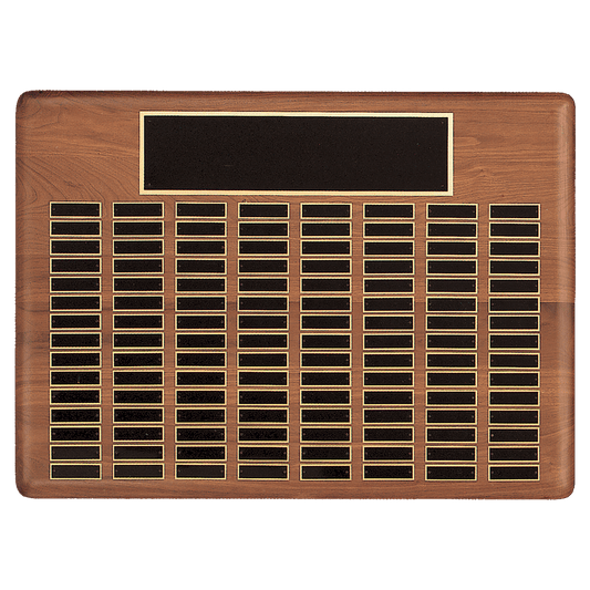 22" x 30"/Plates 7/8" x 2 3/4" American Walnut 120 Plate Perpetual Plaque with Black Brass Plated Steel