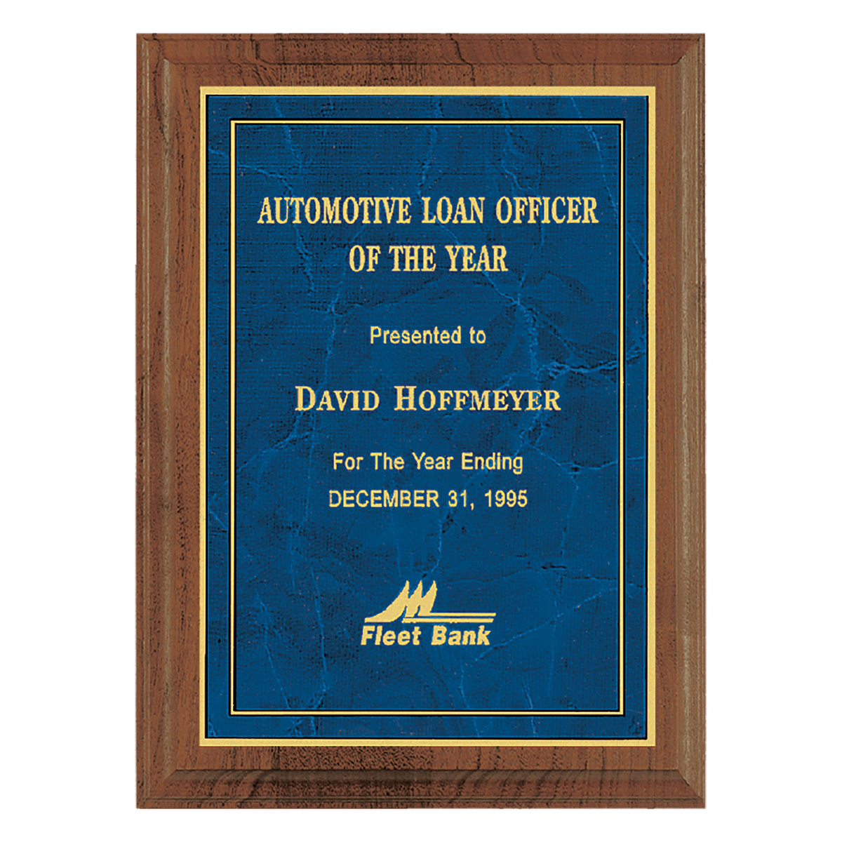 9" x 12" American Walnut Step Edge Plaque with a Gold Border Sapphire Marble LaserFX Plate
