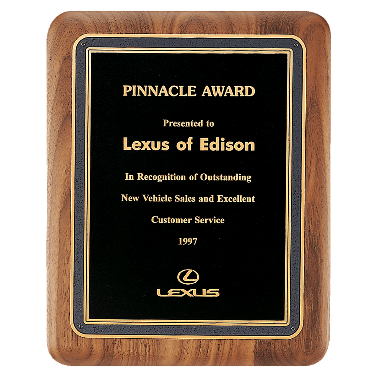 Walnut Plaque with Black/Gold Florentine Border Textured Black 9" x 12" American LaserFX Plate