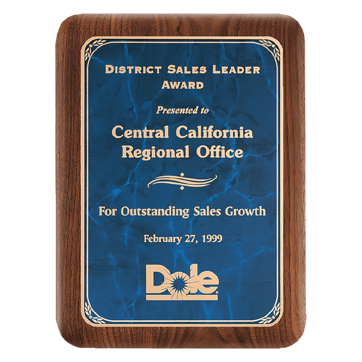 Walnut Plaque with Gold 8" x 10 1/2" American Border Sapphire Marble LaserFX Plate