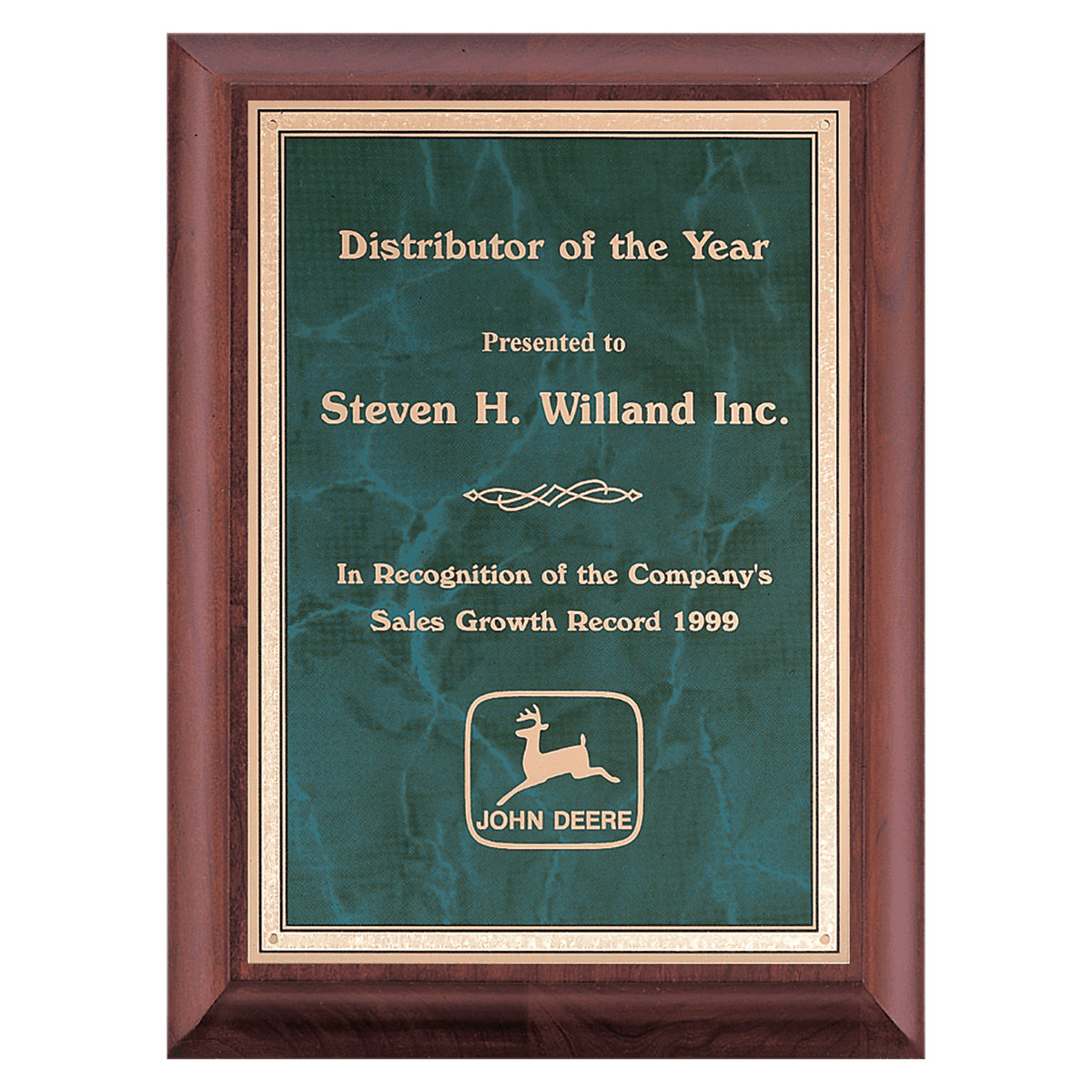 Cherry Finish Plaque with Emerald Marble Gold 8" x 10" Hand Rubbed Border LaserFX Plate