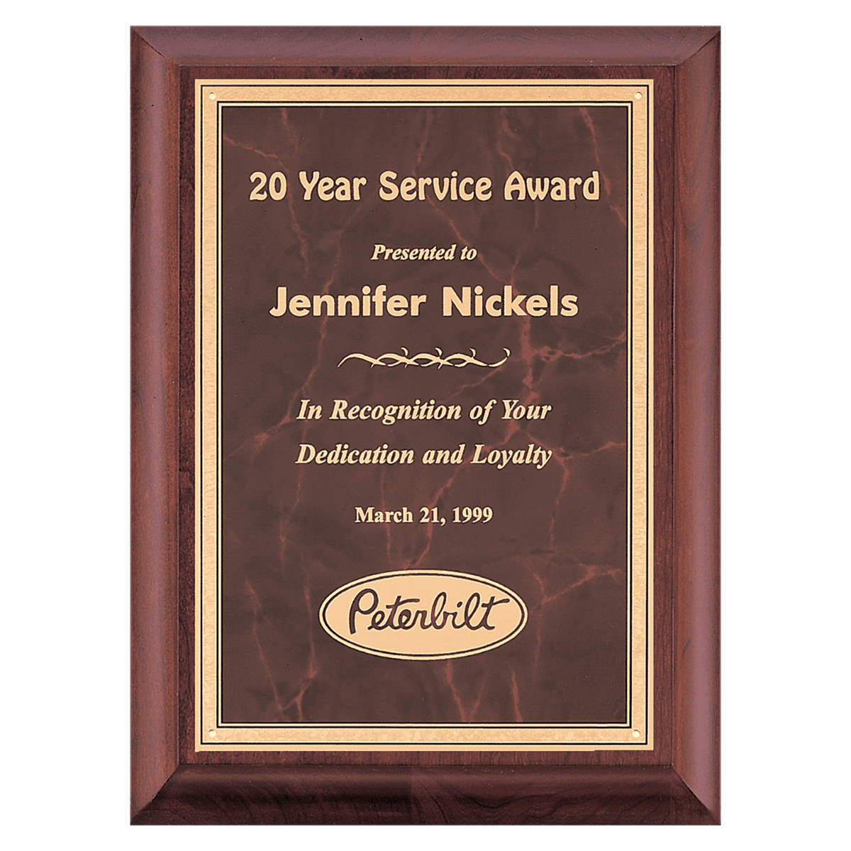 Cherry Finish Plaque with Ruby Marble Gold 9" x 12" Hand Rubbed Border LaserFX Plate