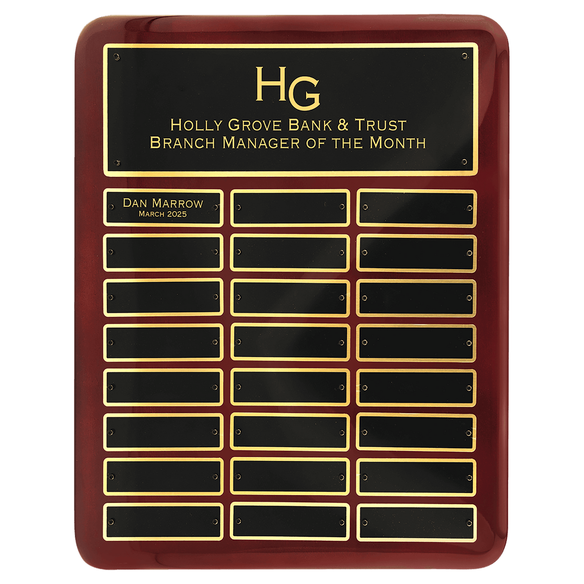 12" x 15" Rosewood Piano Finish 24 Plate Perpetual Plaque with Laserable Black Brass Plates