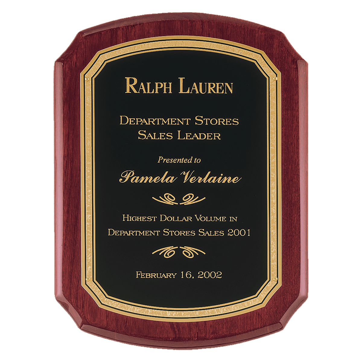 Rosewood Piano Finish Plaque with Black/Gold 8" x 10 1/2" Airflyte Florentine Border LaserFX Plate