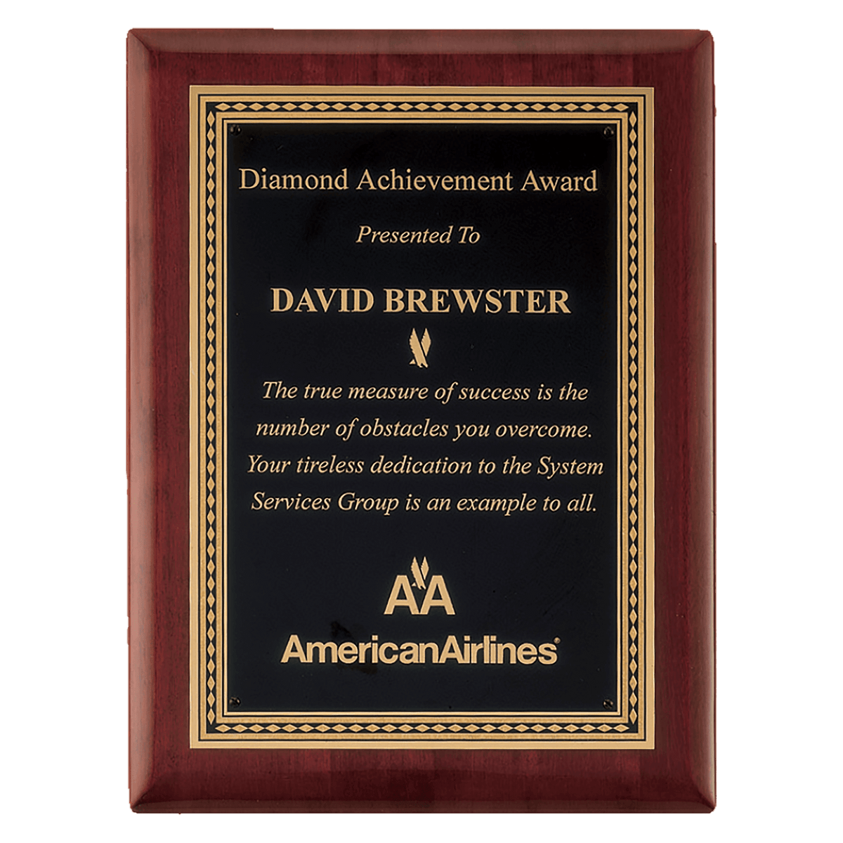 Rosewood Piano Finish Plaque with Gold Border Black 2 7" x 9" Airflyte Premium LaserFX Plate