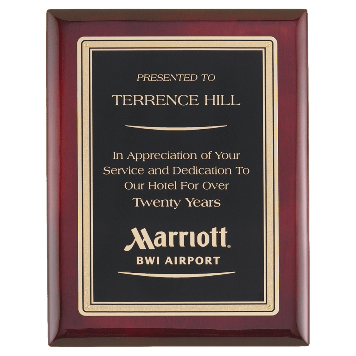 Rosewood Piano Finish Plaque with Gold Border Black 7" x 9" Airflyte Premium LaserFX Plate