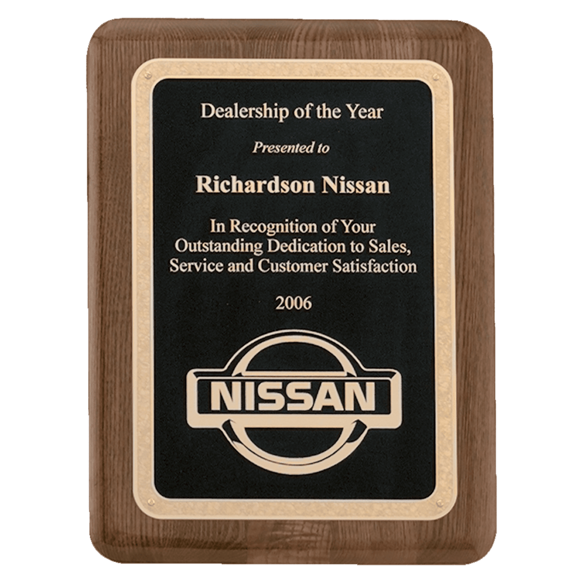 9" x 12" Airflyte Premium Walnut Piano Finish Plaque with Gold Florentine Border Textured LaserFX Plate