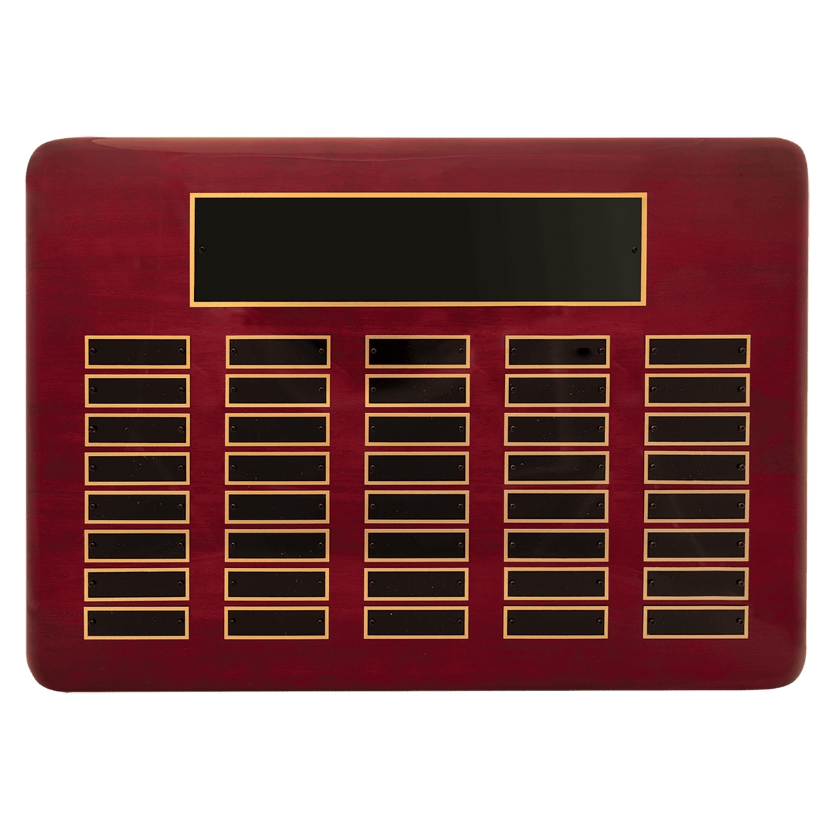 11" x 21"/Plates 7/8" x 2 3/4" Rosewood Piano Finish 40 Plate Perpetual Plaque with Black Brass Plates