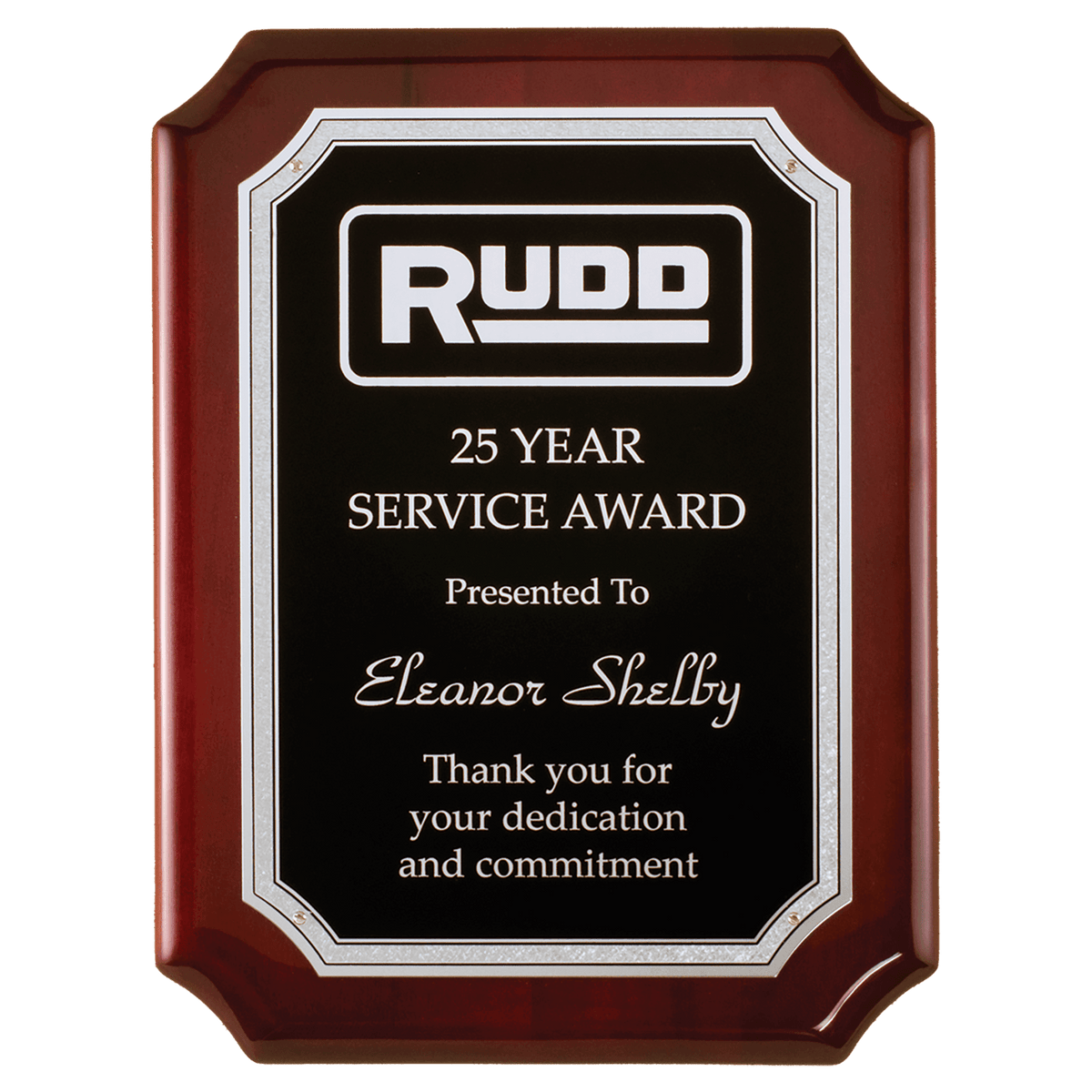 8" x 10 1/2" Rosewood High Gloss Plaque with Silver Florentine Border BlackTextured Plate