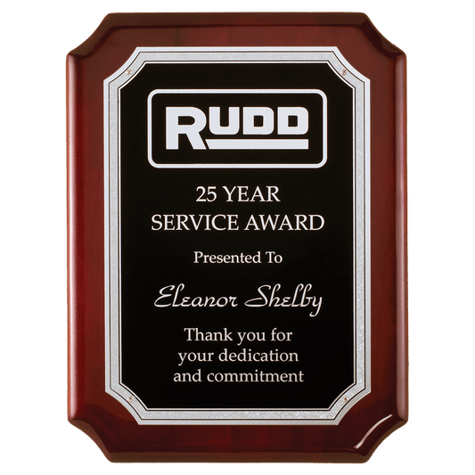 9" x 12" Rosewood High Gloss Plaque with Silver Florentine Border Black Textured Plate