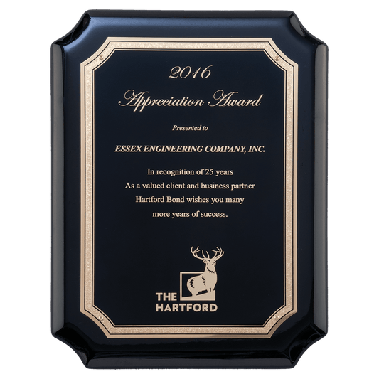 8" x 10 1/2" Black High Gloss Plaque with Black Gold Florentine Border LaserFX Plate