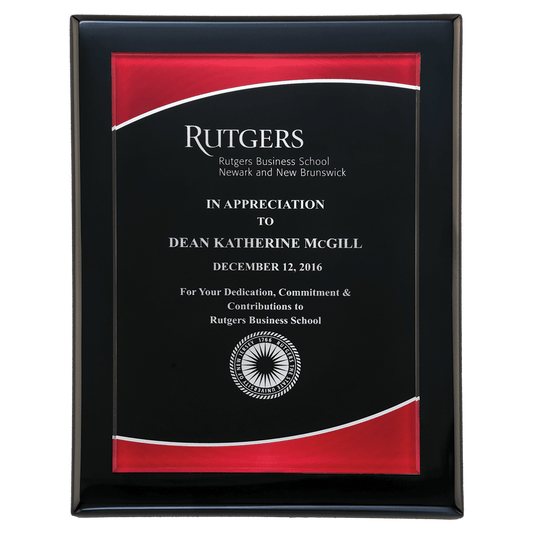 7" x 9" Airflyte Black Piano Finish Plaque with Red Border Acrylic Plate