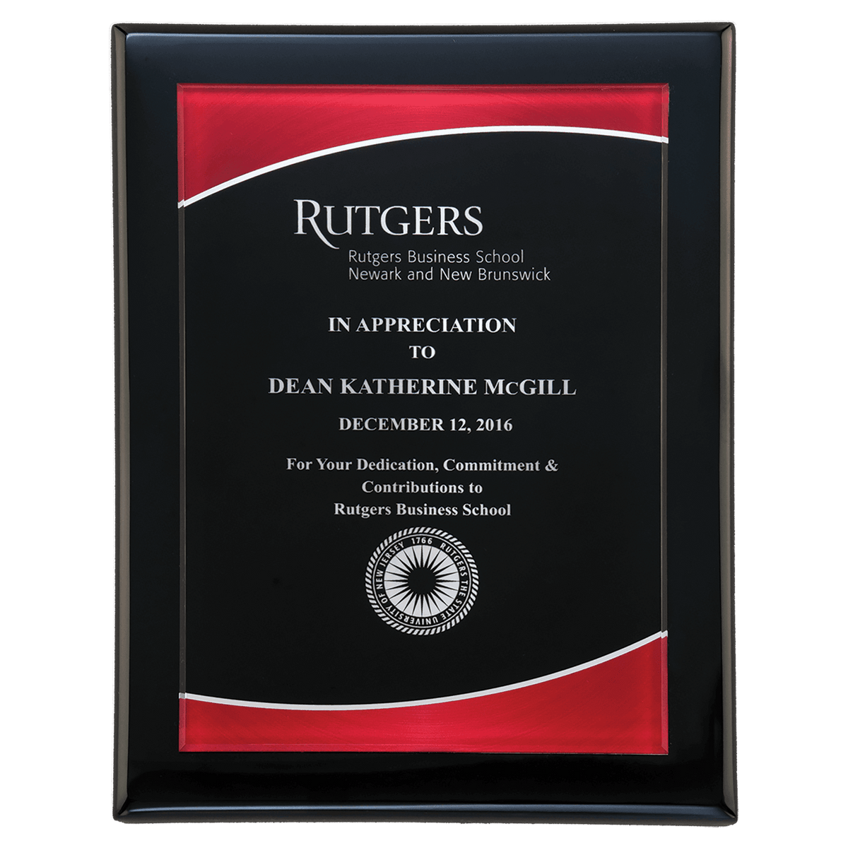 8" x 10" Airflyte Black Piano Finish Plaque with Red Border Acrylic Plate
