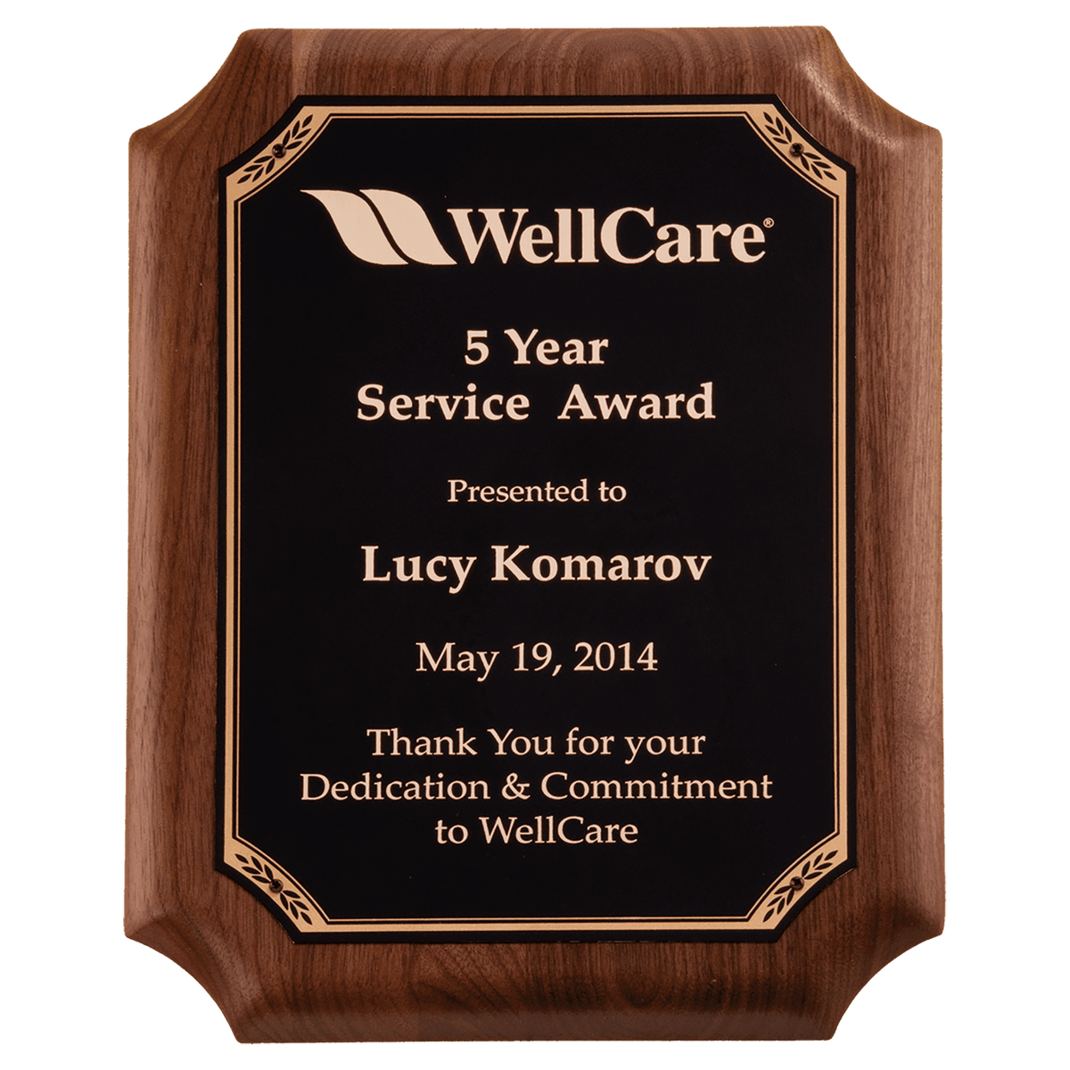 11" x 15" American Walnut Plaque with Gold Border Black LaserFX Plate