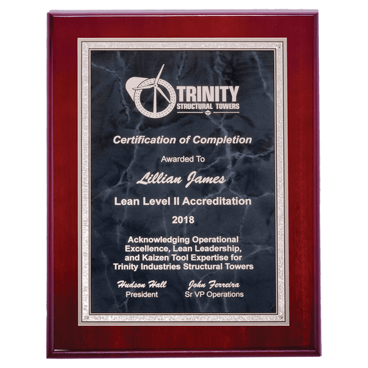 Rosewood High Gloss Plaque with Gray Marble/Silver 7" x 9" Airflyte Florentine Border Plate
