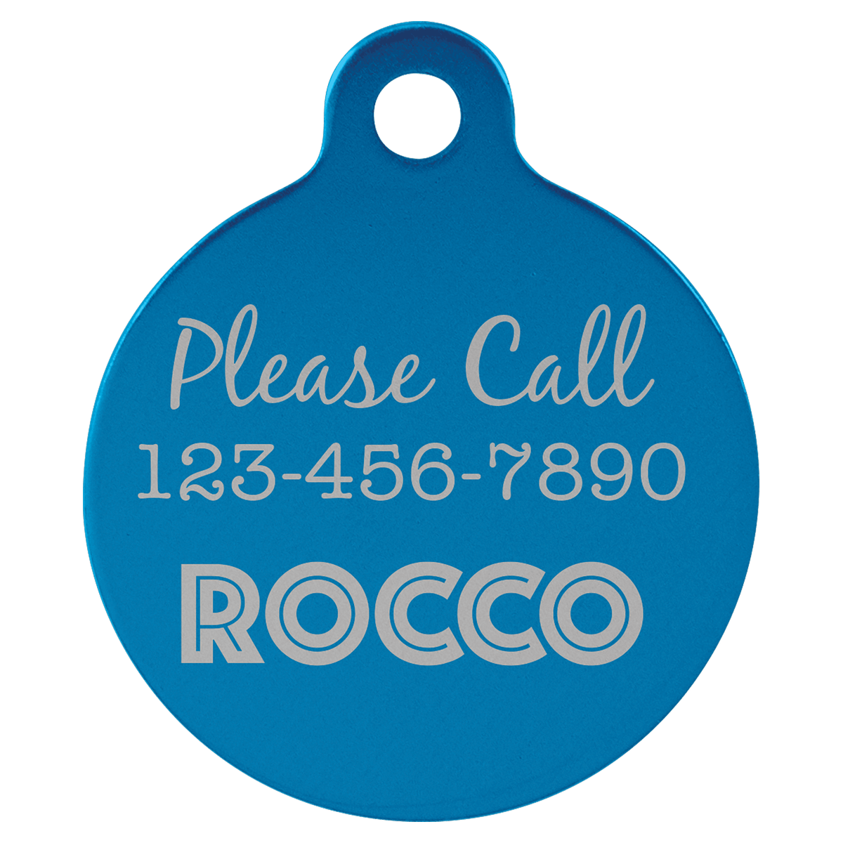 Blue 1 1/4" Laserable Anodized Aluminum Round Pet Tag with Tab