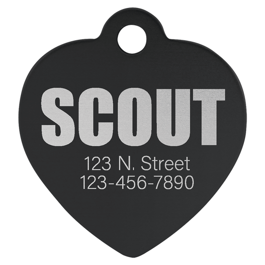 Black 1 1/4" x 1 1/4" Laserable Anodized Aluminum Heart Pet Tag