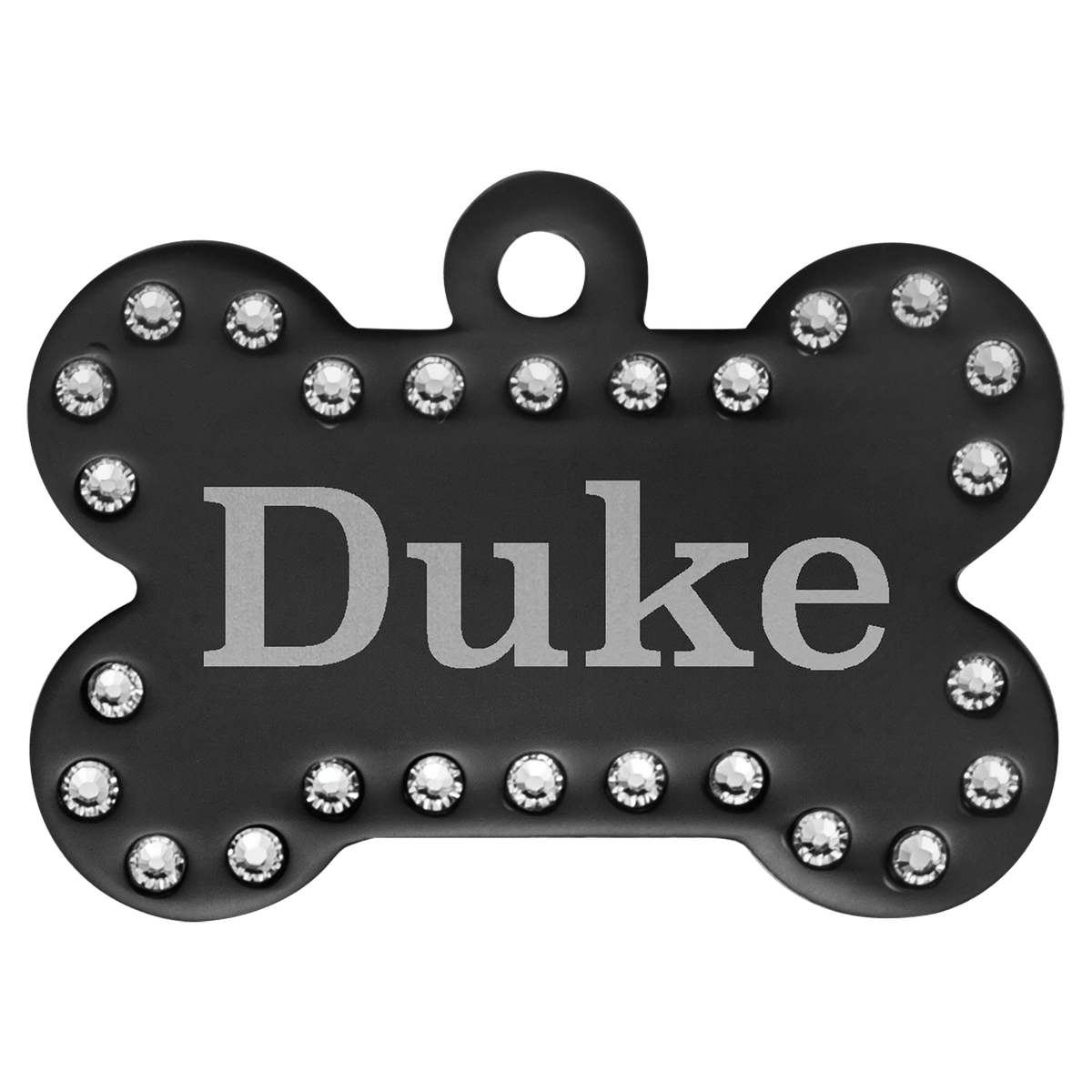 Black 1 1/2" x 1" Laserable Anodized Aluminum Swarovski Bling Bone with Tab