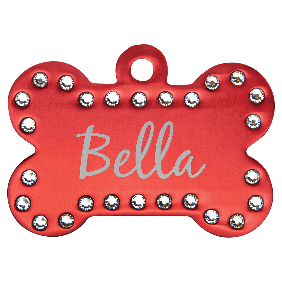Red 1 1/2" x 1" Laserable Anodized Aluminum Swarovski Bling Bone with Tab