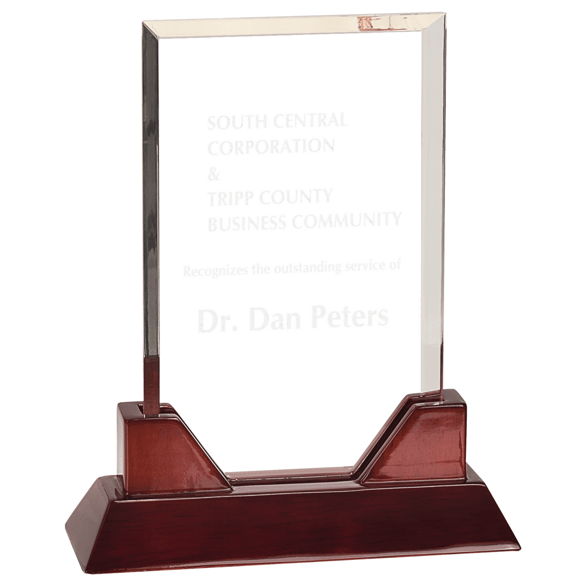 8 3/4" Rectangle Prestige Acrylic with Rosewood Piano Finish Base