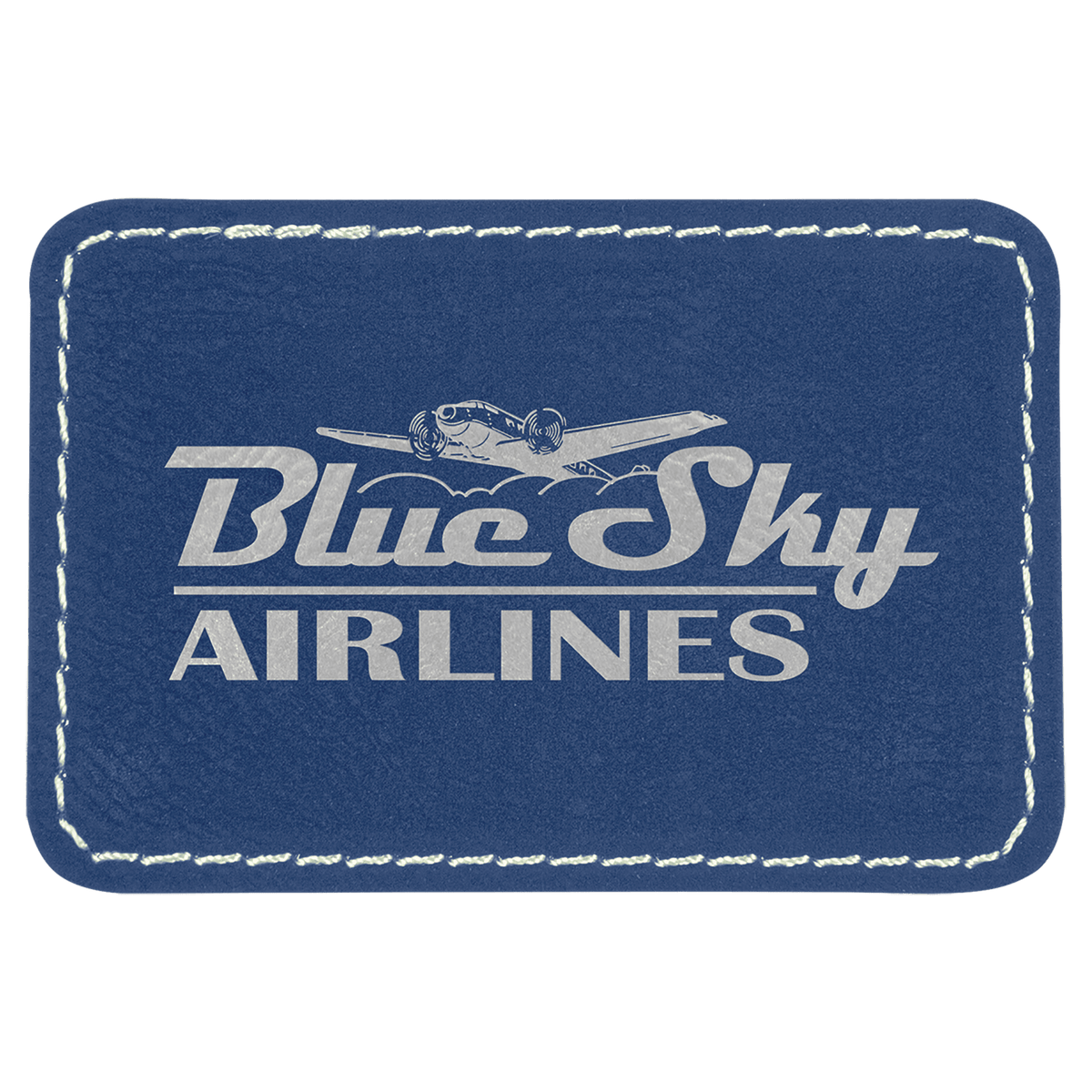 Blue/Silver 3" x 2" Rectangle Laserable Leatherette Patch with Adhesive