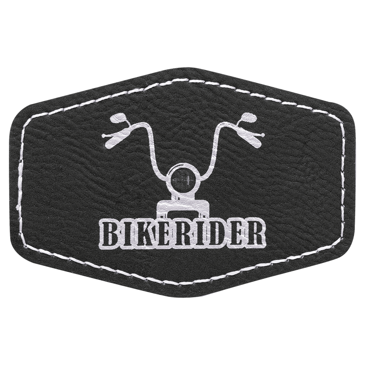 Black/Silver 3" x 2" Hex Laserable Leatherette Patch with Adhesive