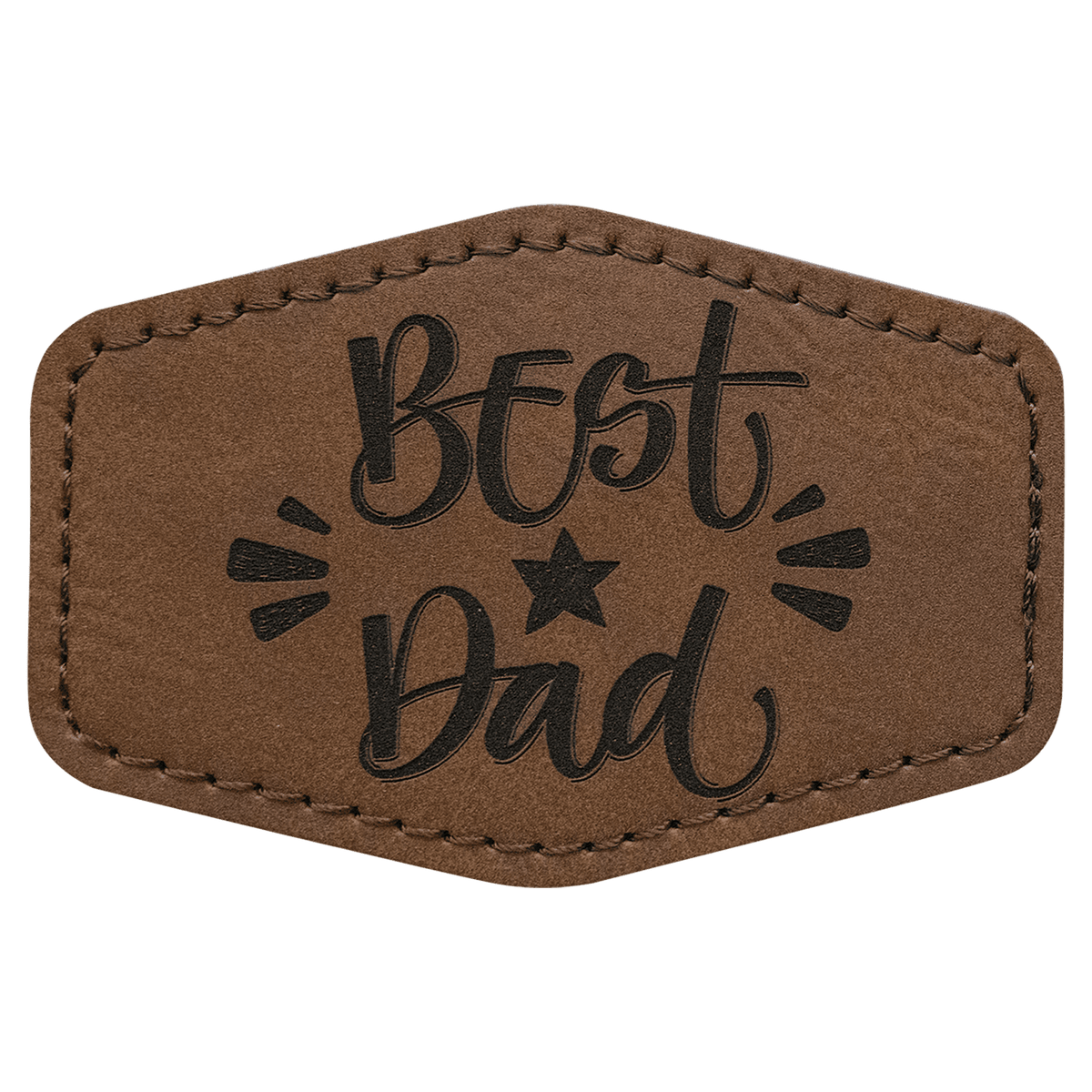 Dark Brown 3" x 2" Hex Laserable Leatherette Patch with Adhesive