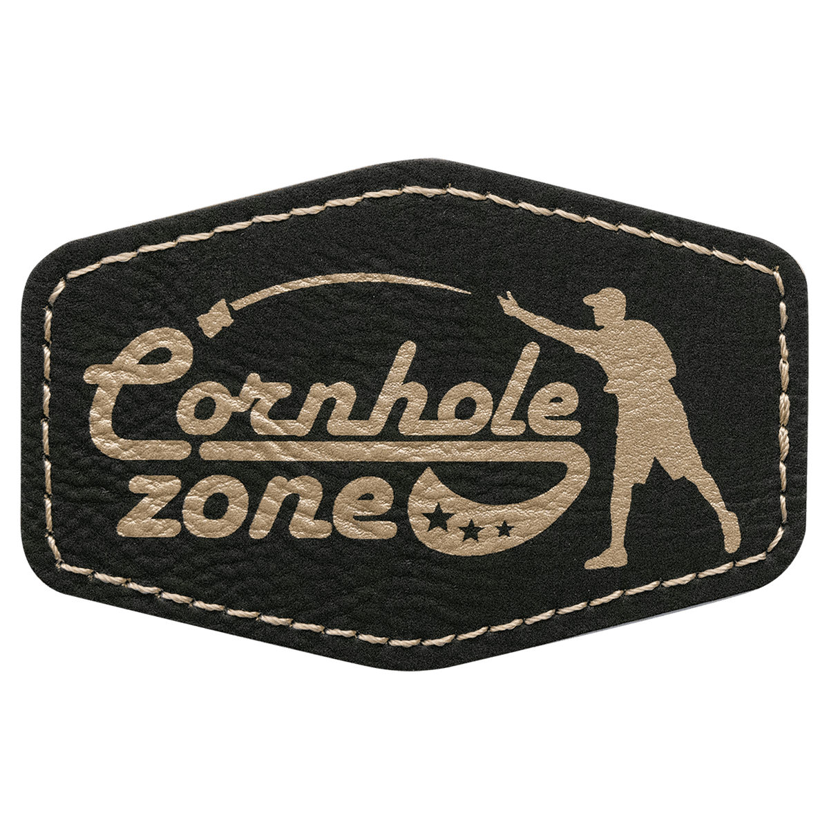 Black/Gold 3" x 2" Hex Laserable Leatherette Patch with Adhesive