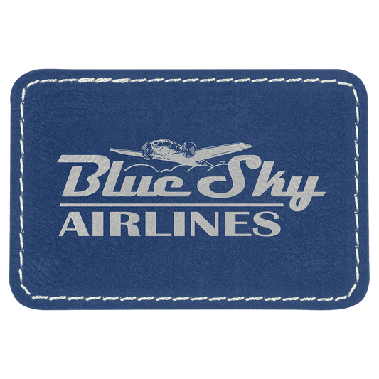 3" x 2" Blue/Silver Rectangle Patch Laserable Leatherette with Kota Pro Adhesive