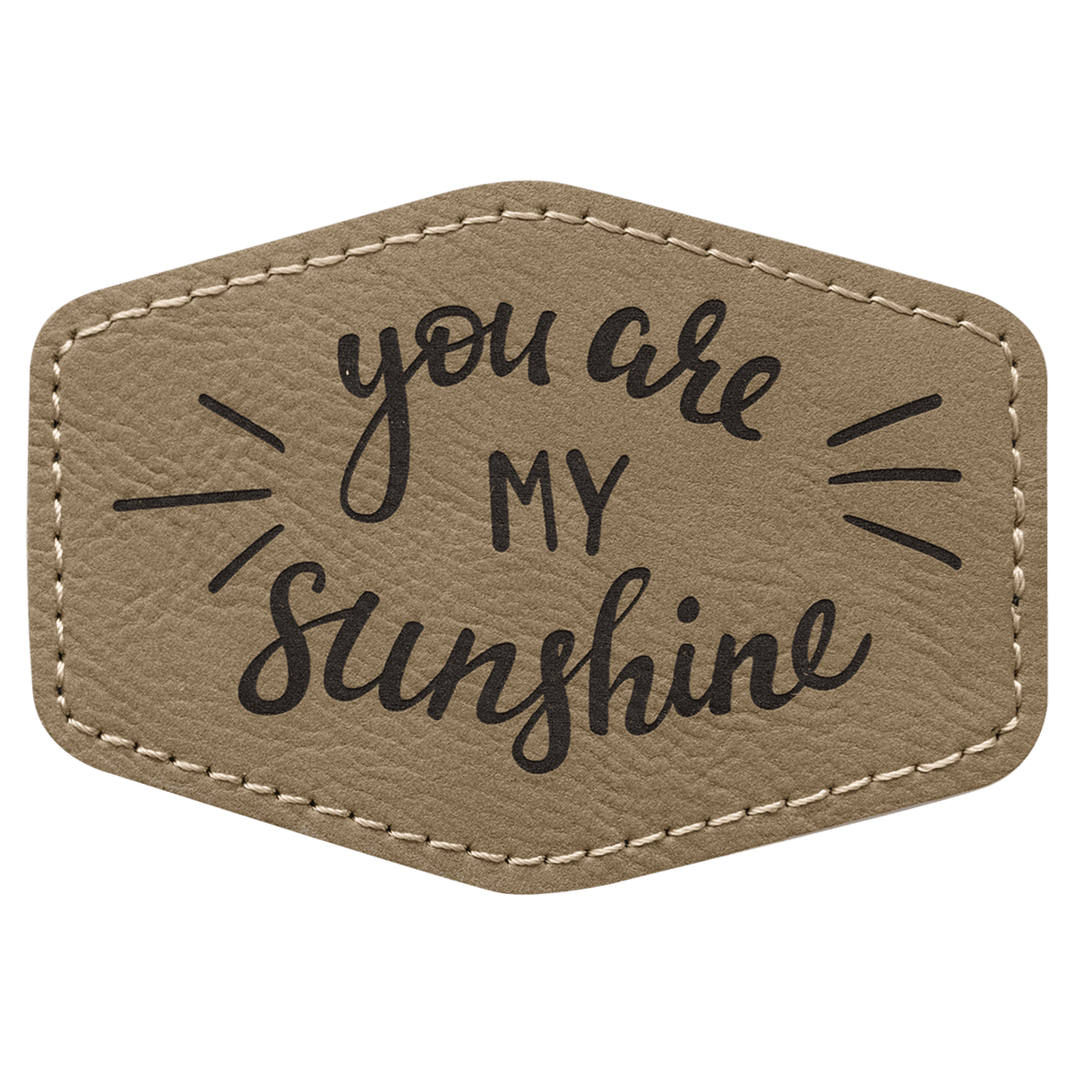 Light Brown 3 1/2" x 2 1/2" Hex Laserable Leatherette Patch with Adhesive