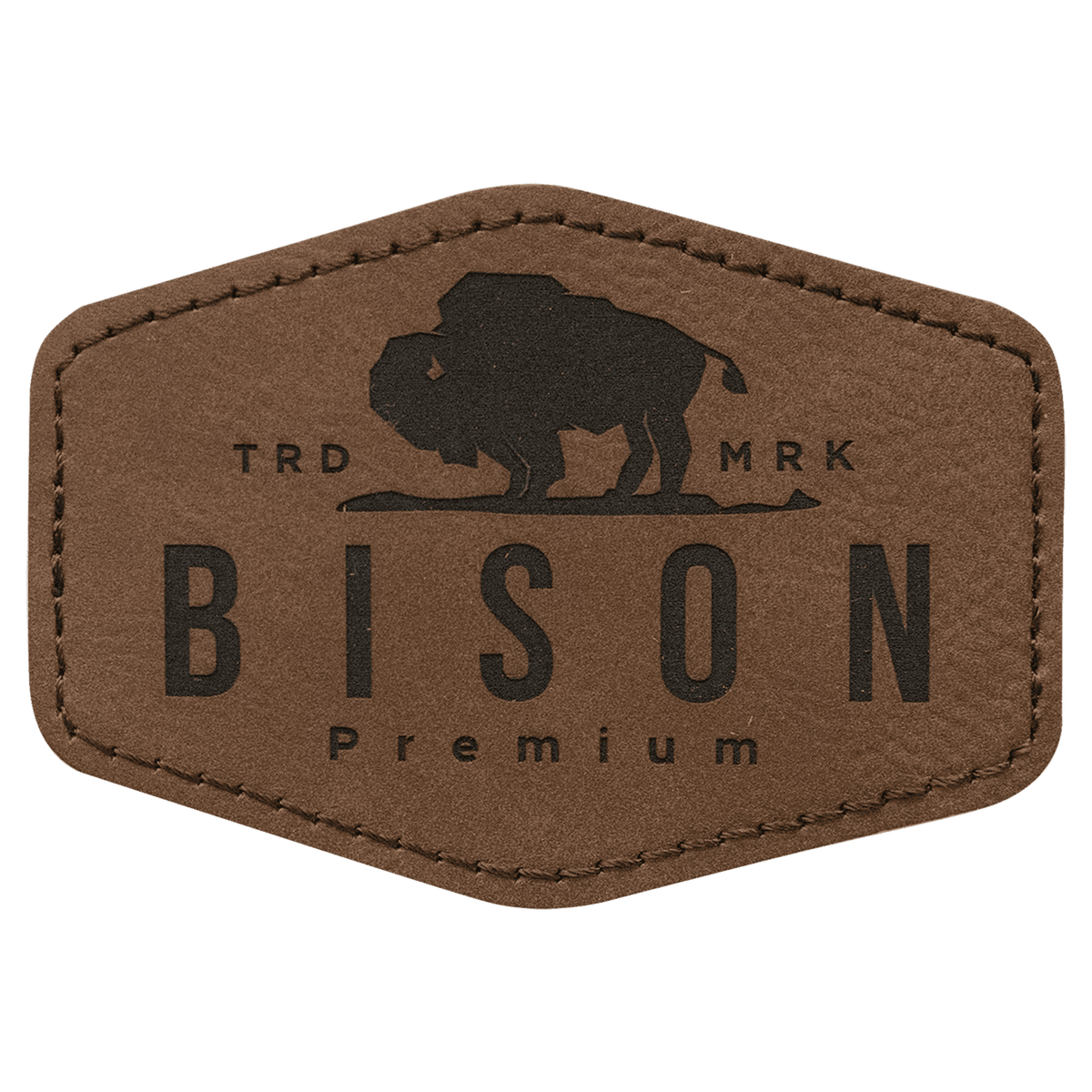 Dark Brown 3 1/2" x 2 1/2" Hex Laserable Leatherette Patch with Adhesive